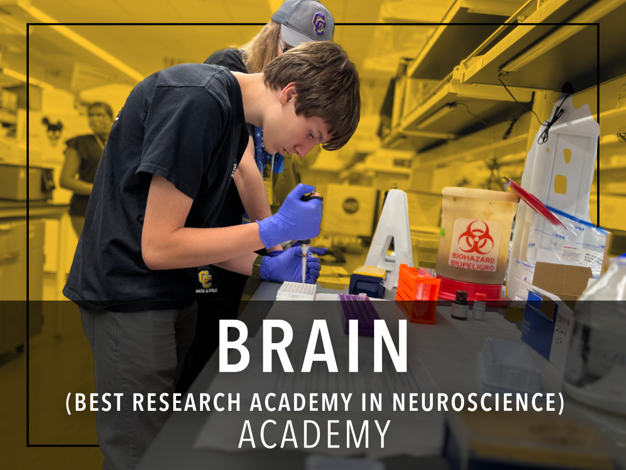 High school aged students doing neuroscience experiments in the lab