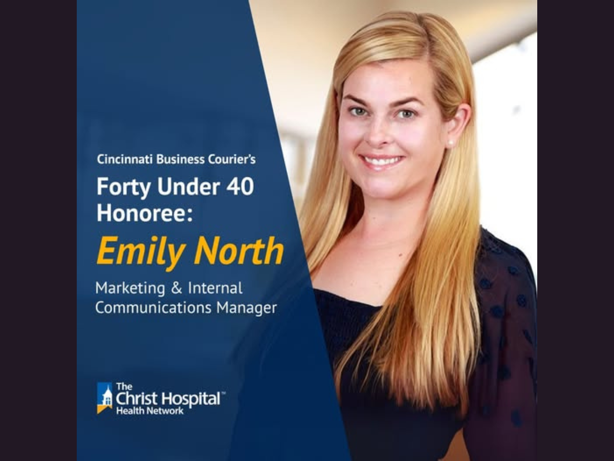 Emily North headshot with 40 under 40 title