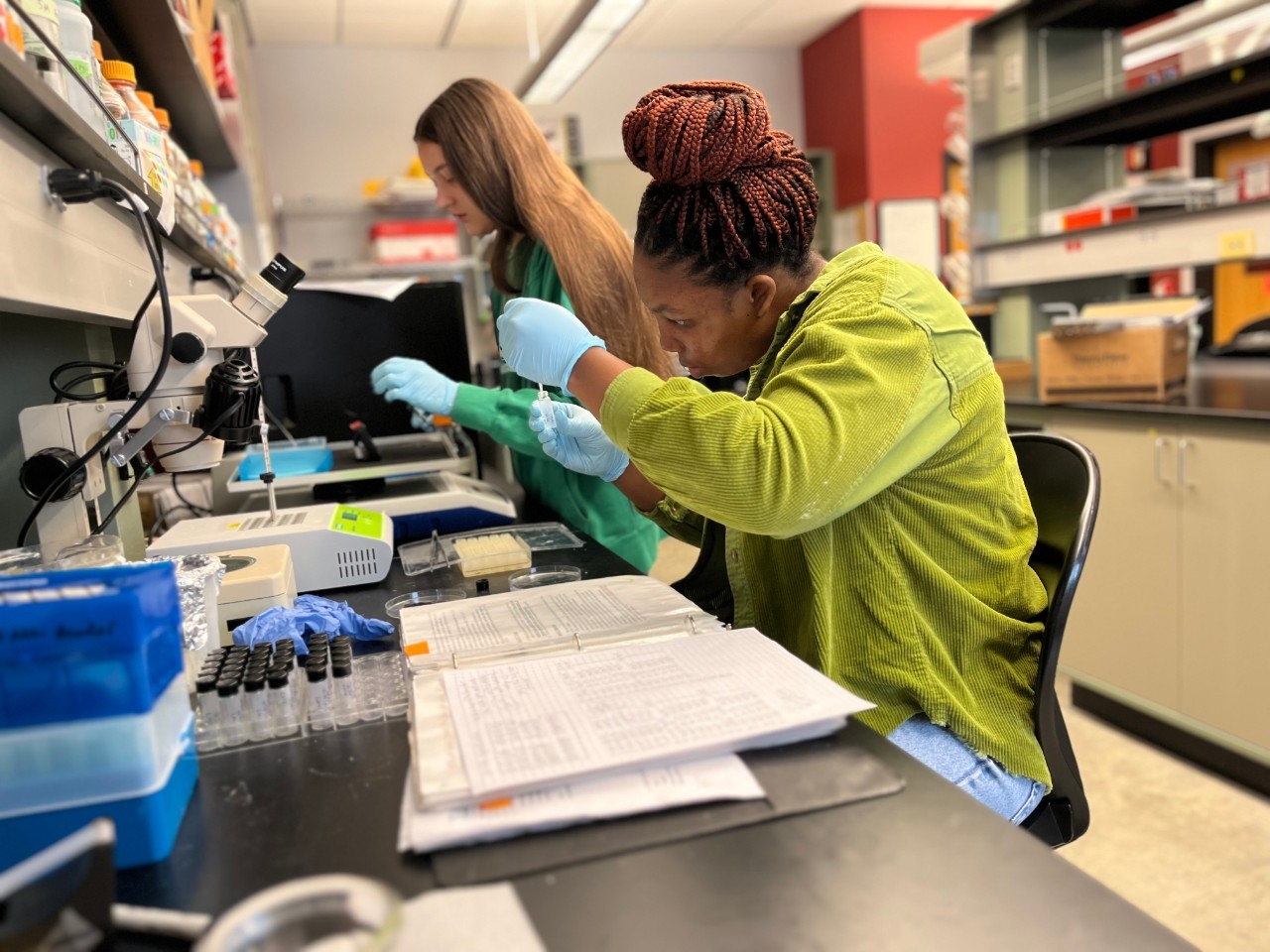 NKU Biological Sciences majors conduct research in the lab.