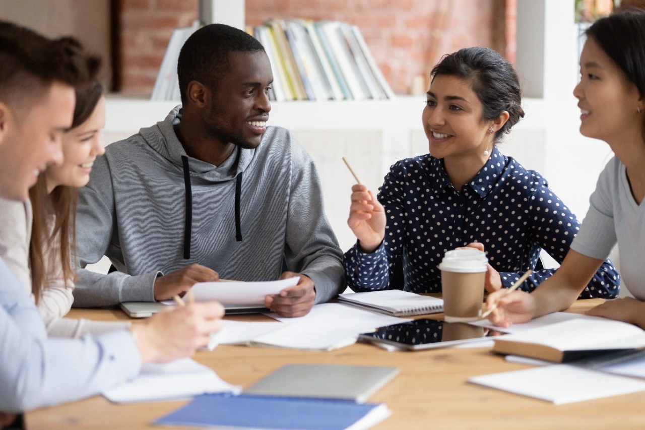 students talking