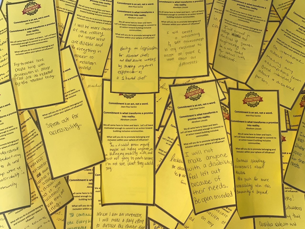 collage of commitments written on slips of paper