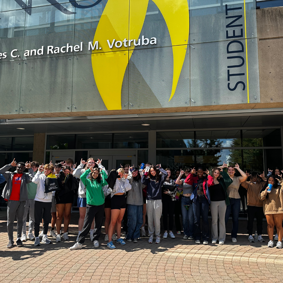 Campers pose outside the NKU Student Union at 2024's Camp Norse.